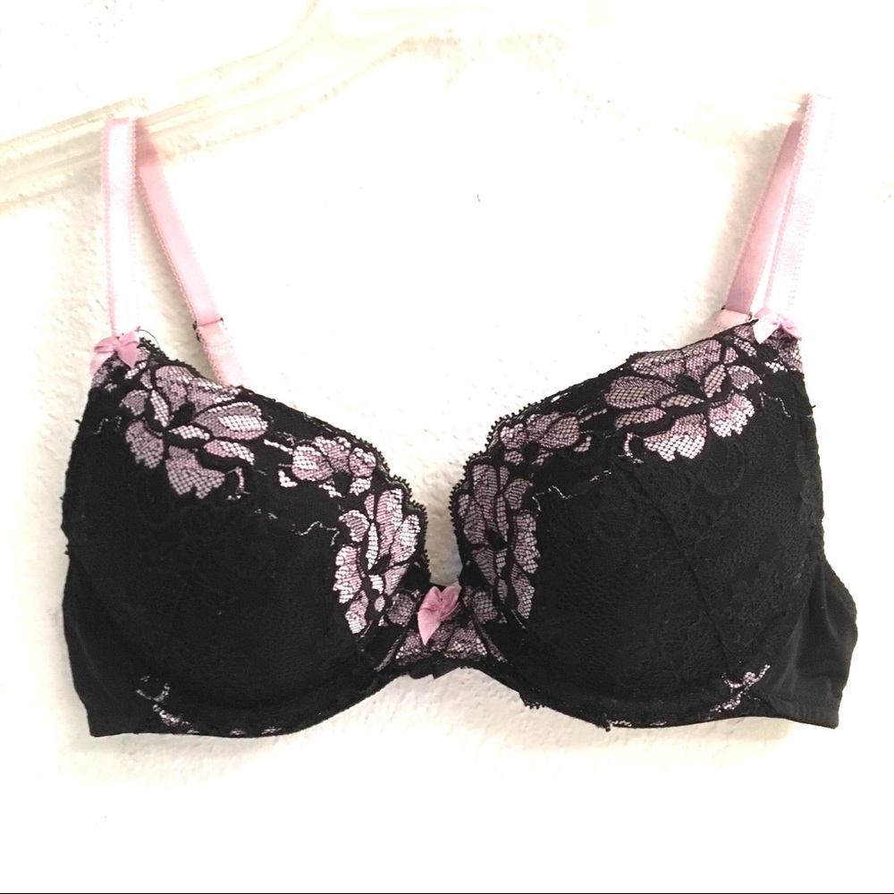 Adore Me Cheyenne black & pink lace pushup bra 34C